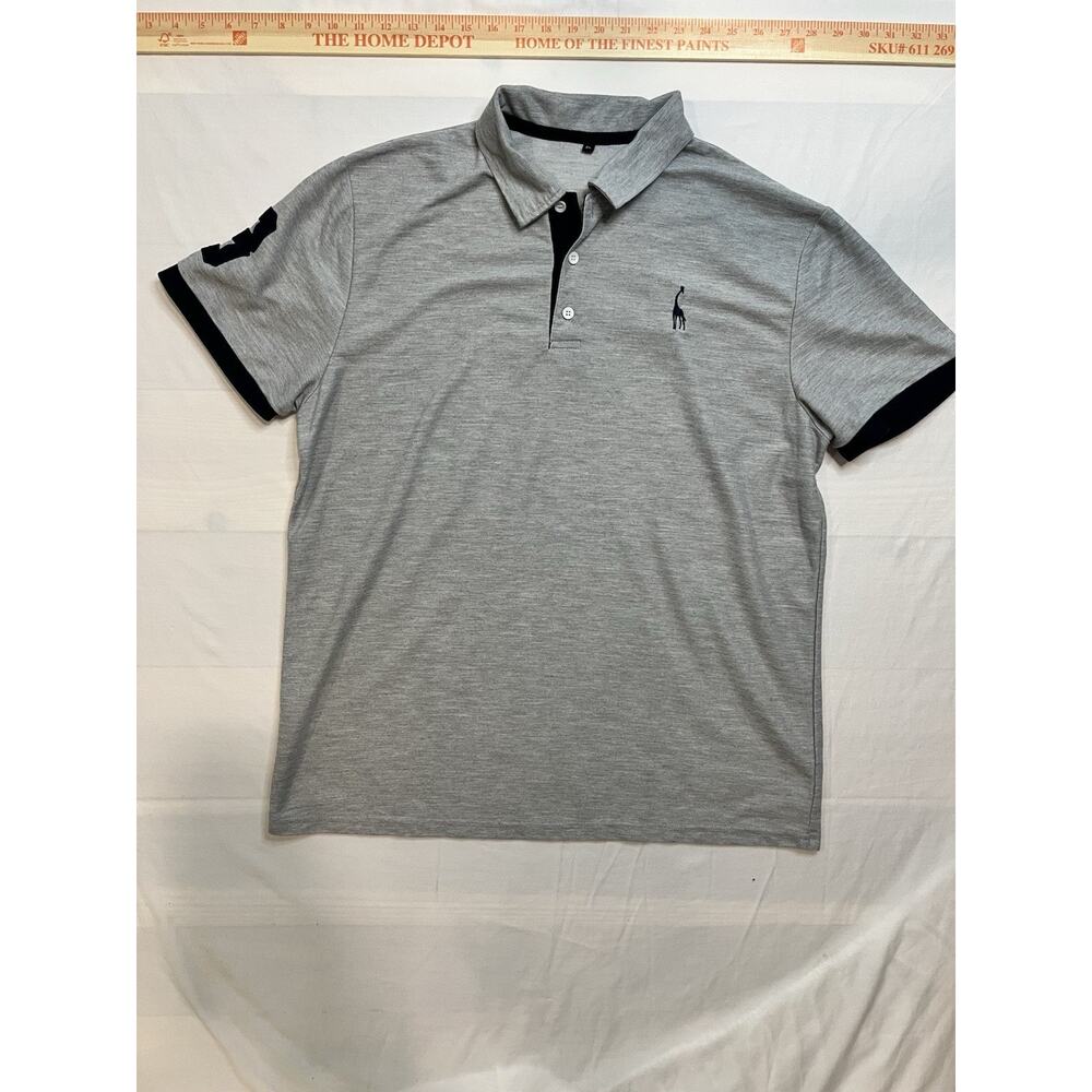 Aiopeson Men's Casual Slim Fit Embroidered Striped Polo Shirt Size XL Gray